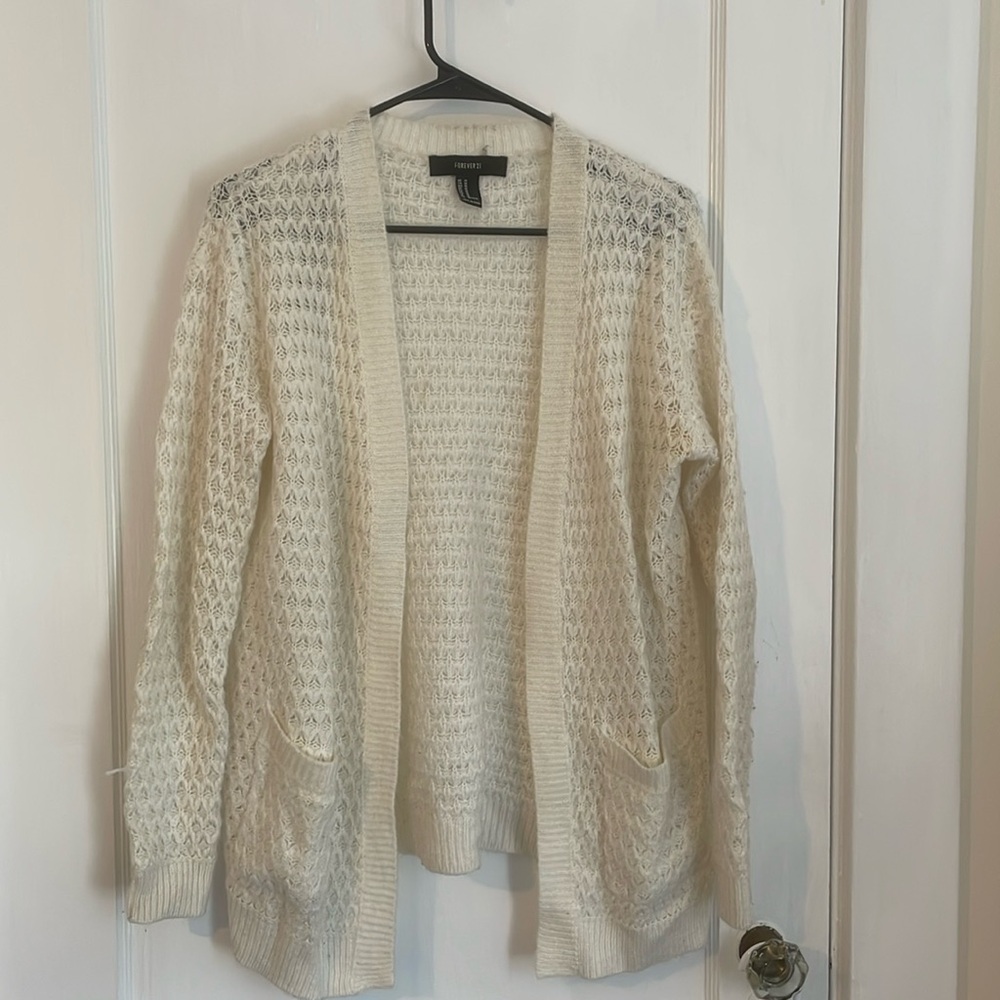 Forever 21 White Knit Cardigan with pockets
